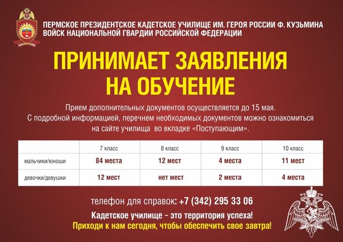 ПРИЕМ ЗАЯВЛЕНИЙ НА ПОСТУПЛЕНИЕ В УЧИЛИЩЕ